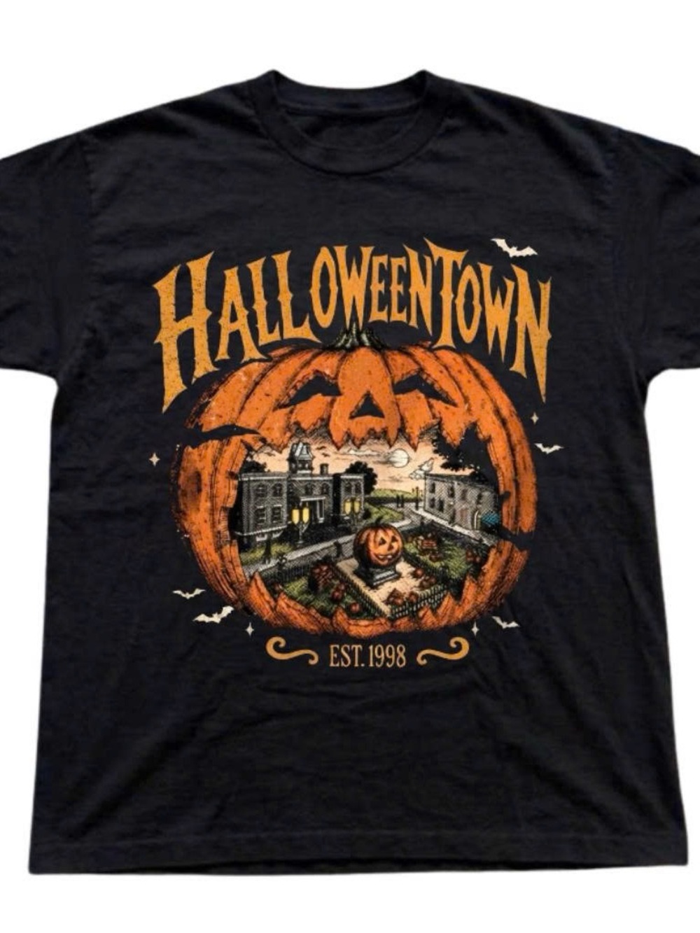 HalloweenTown Graphic Tee - Black & Orange Pumpkin Design